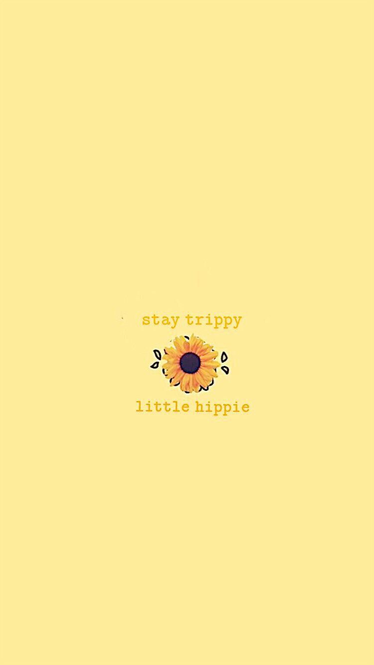 A sunflower on yellow background with the words stay happy little people - Apple Watch