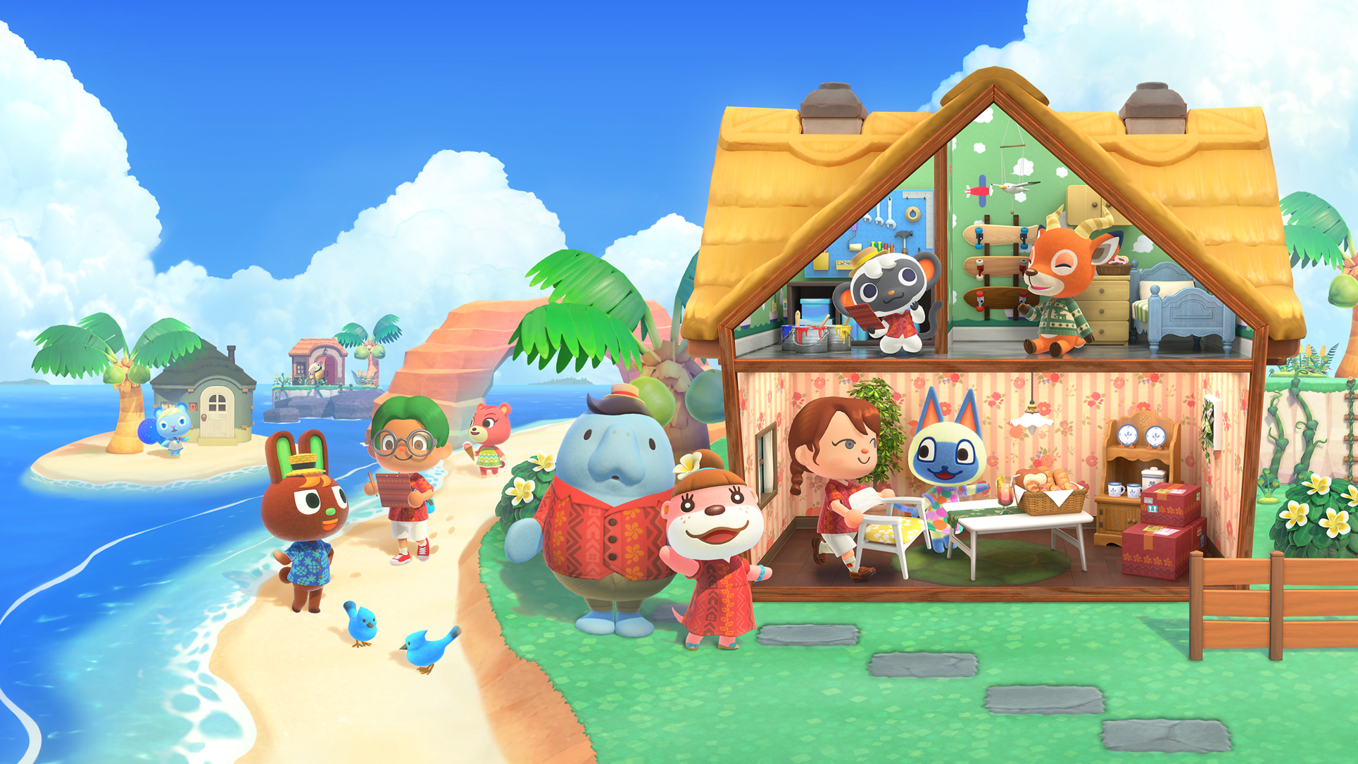 Animal Crossing: New Horizons Home Paradise Wallpaper with Monocle