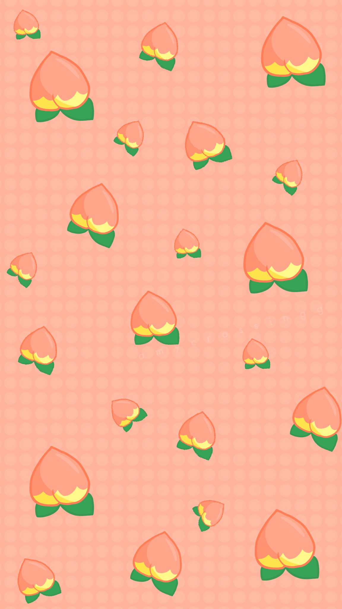 A peach pattern with green leaves on a pink background - Animal Crossing