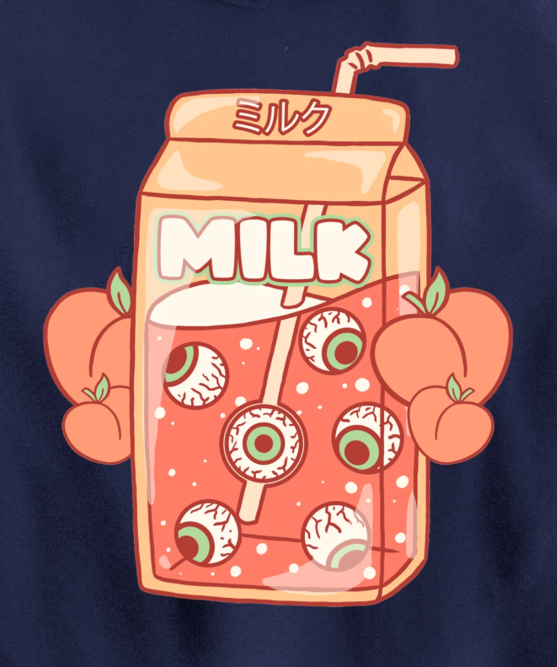 Weirdcore Aesthetic Kawaii Peach Milk Carton Eyeballs Pullover Hoodie Star Shirt