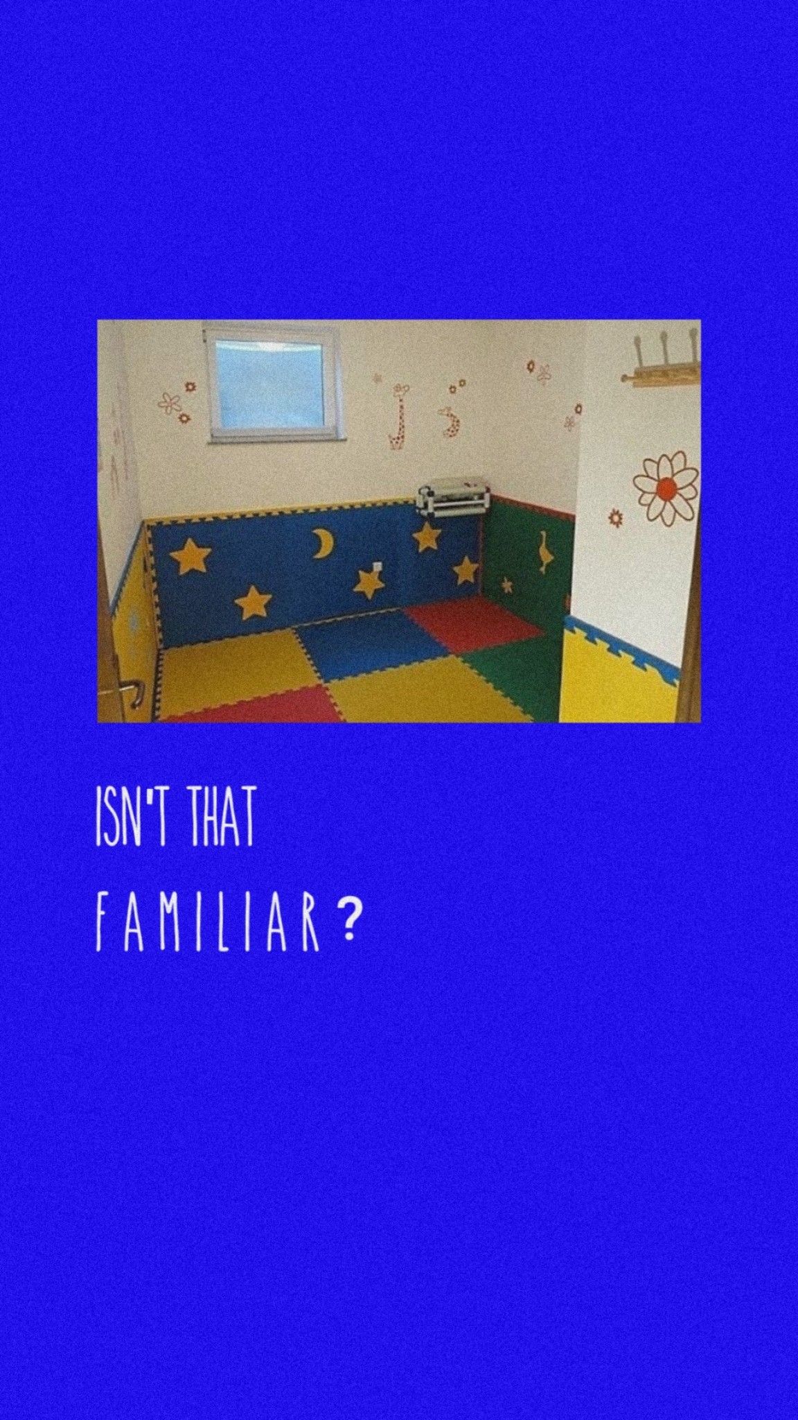 A blue screen with a photo of a room with a play mat on the floor. - Weirdcore