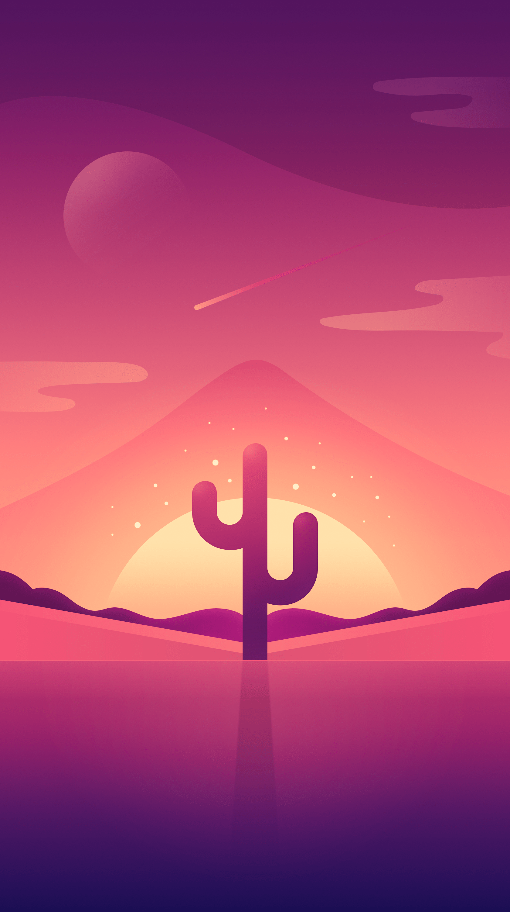 A cactus in the desert with mountains and sunset - Desert