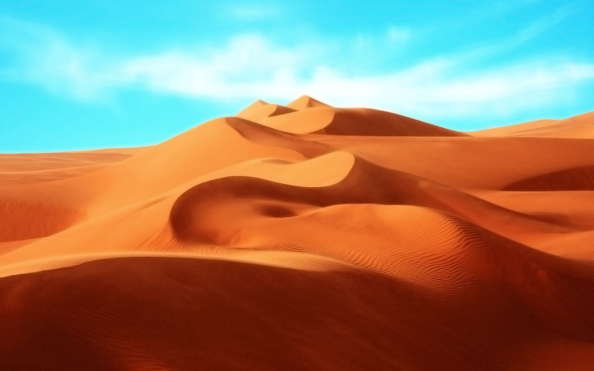 A desert scene with sand dunes and blue sky - Desert