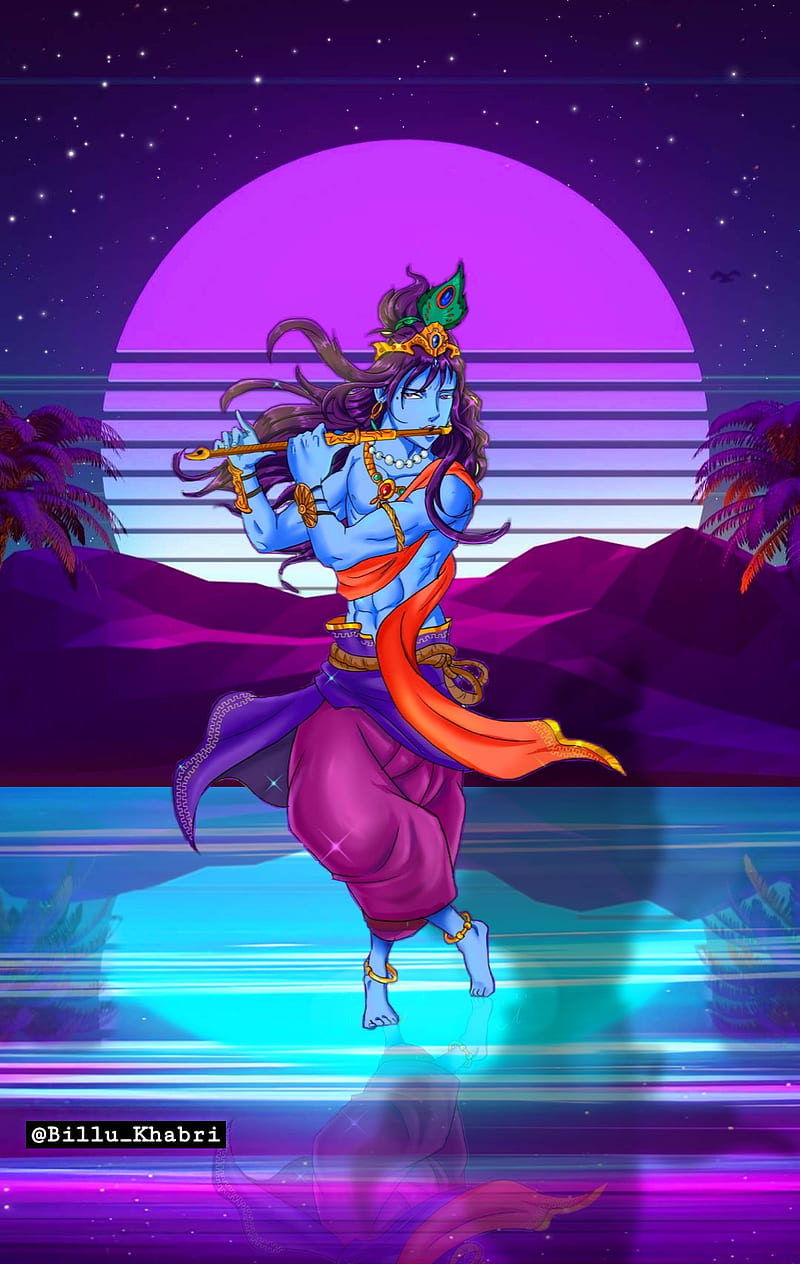 A hindu goddess dancing in front of the moon - Synthwave