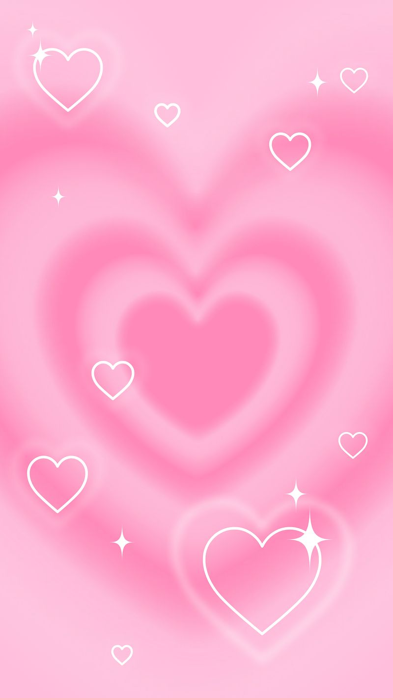 A pink background with white outlined hearts of varying sizes. - Pink phone, cute pink
