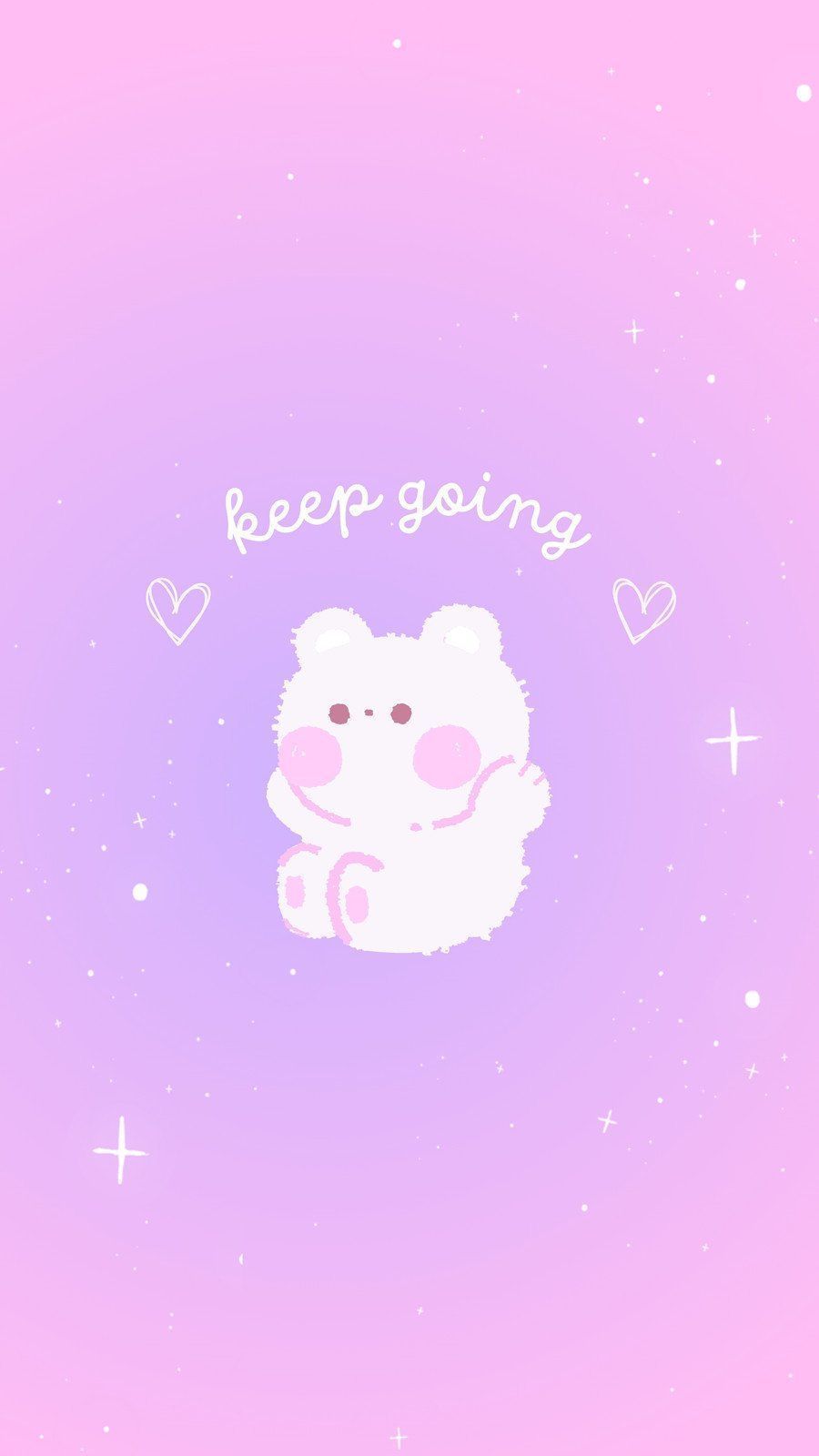 A pink and purple phone background with a white bear and the words 