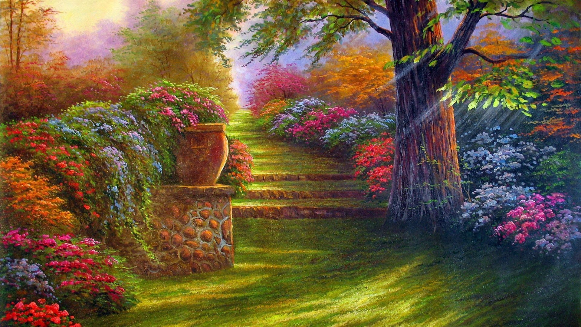 Garden painting, garden, painting, landscape, flowers, nature, art, painting, landscape, flowers, nature, art - Garden