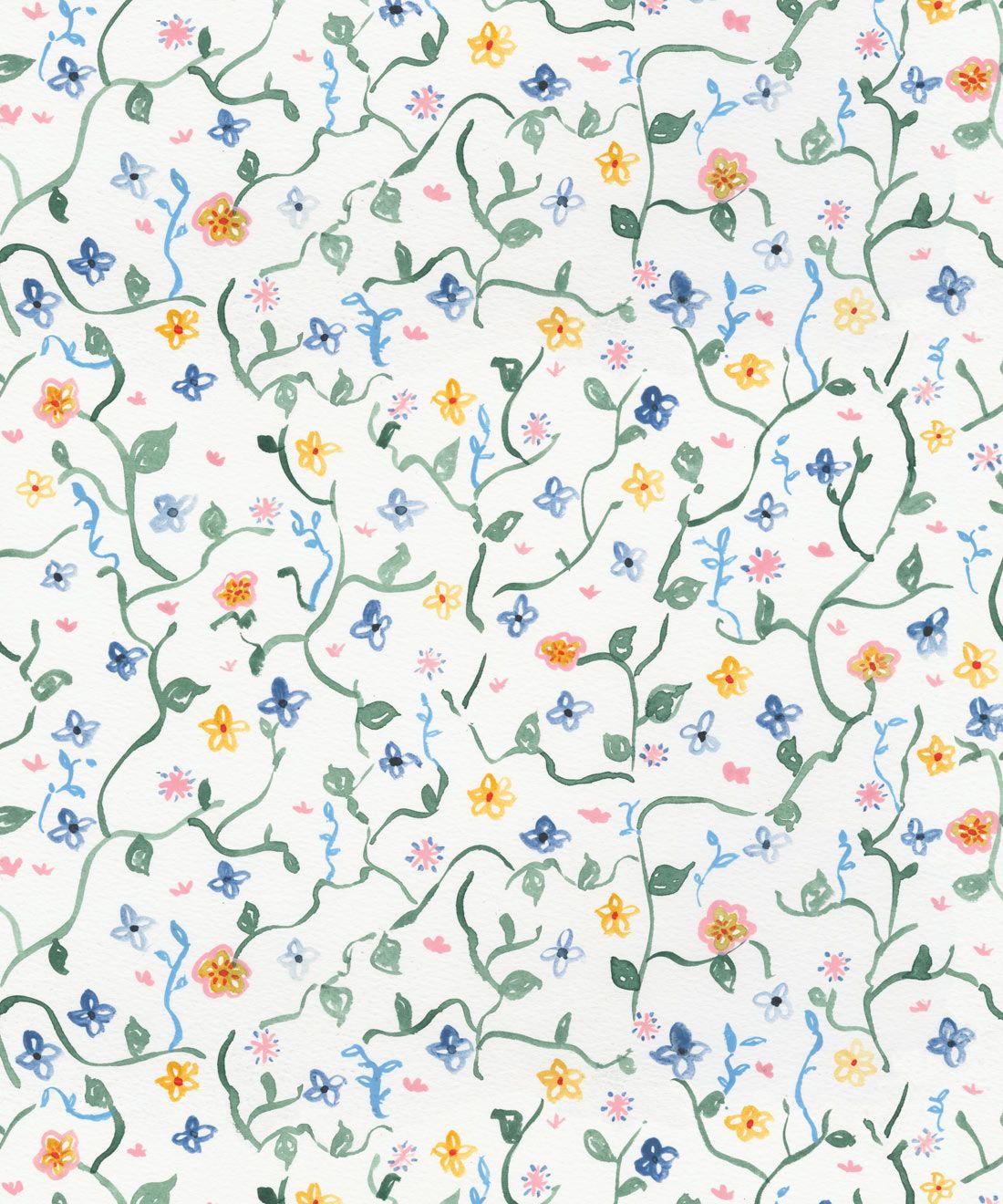 A floral pattern with blue, green and yellow flowers - Garden