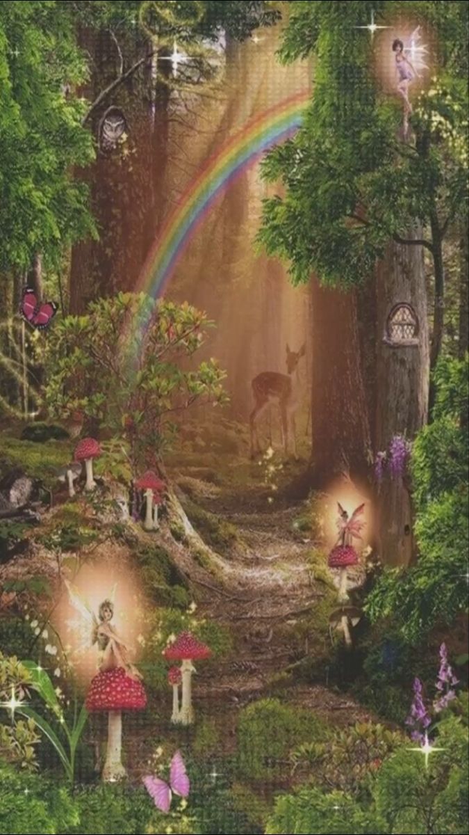 A fairy tale forest with rainbow and fairies - Garden