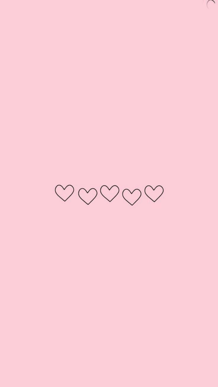Aesthetic wallpaper for phone with five pink hearts on a pink background - Pink heart