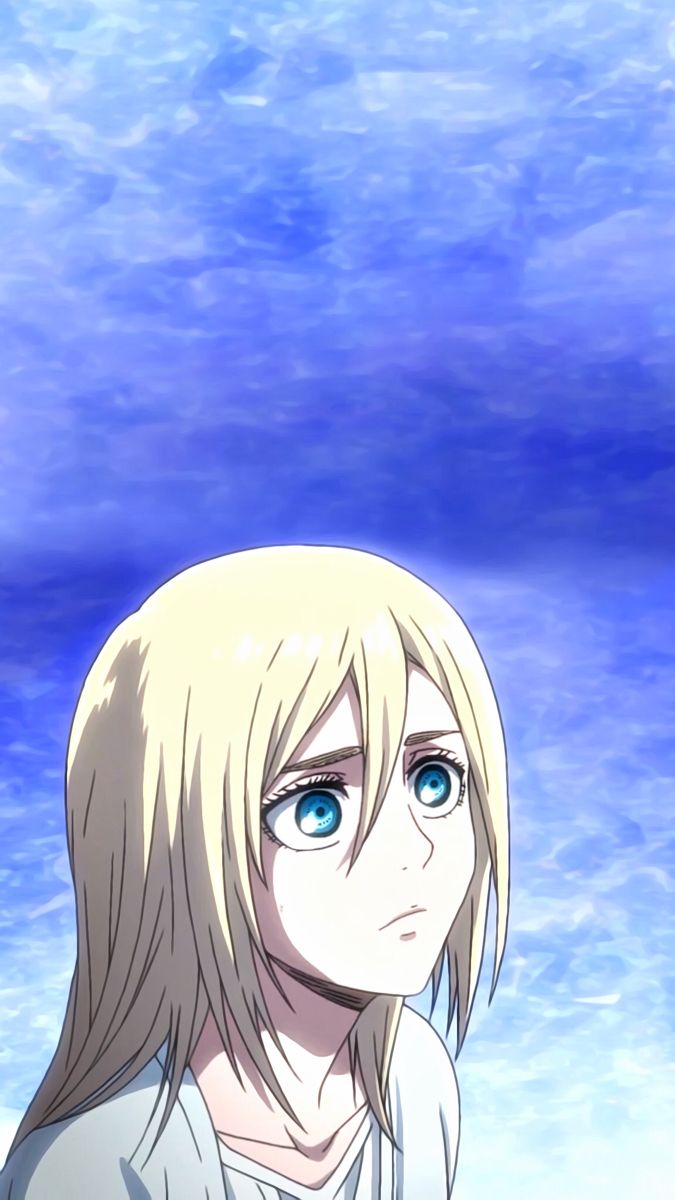 A blonde anime girl with blue eyes looks into the distance. - Attack On Titan