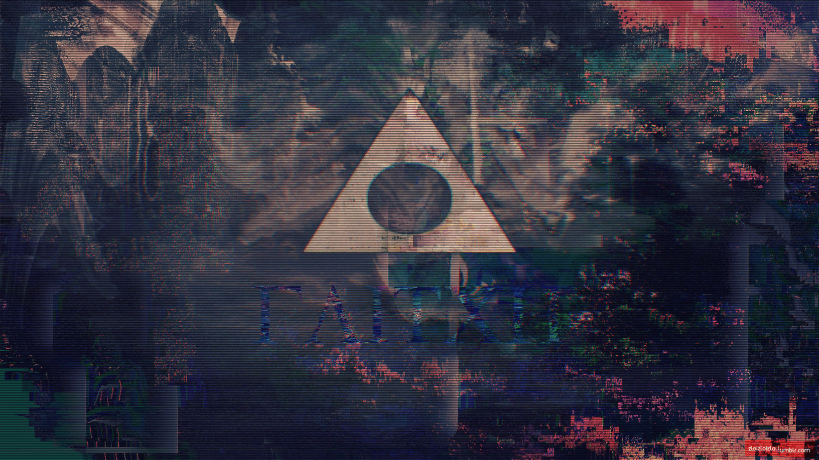 A picture of an image with trees and mountains - Black glitch, glitch, punk