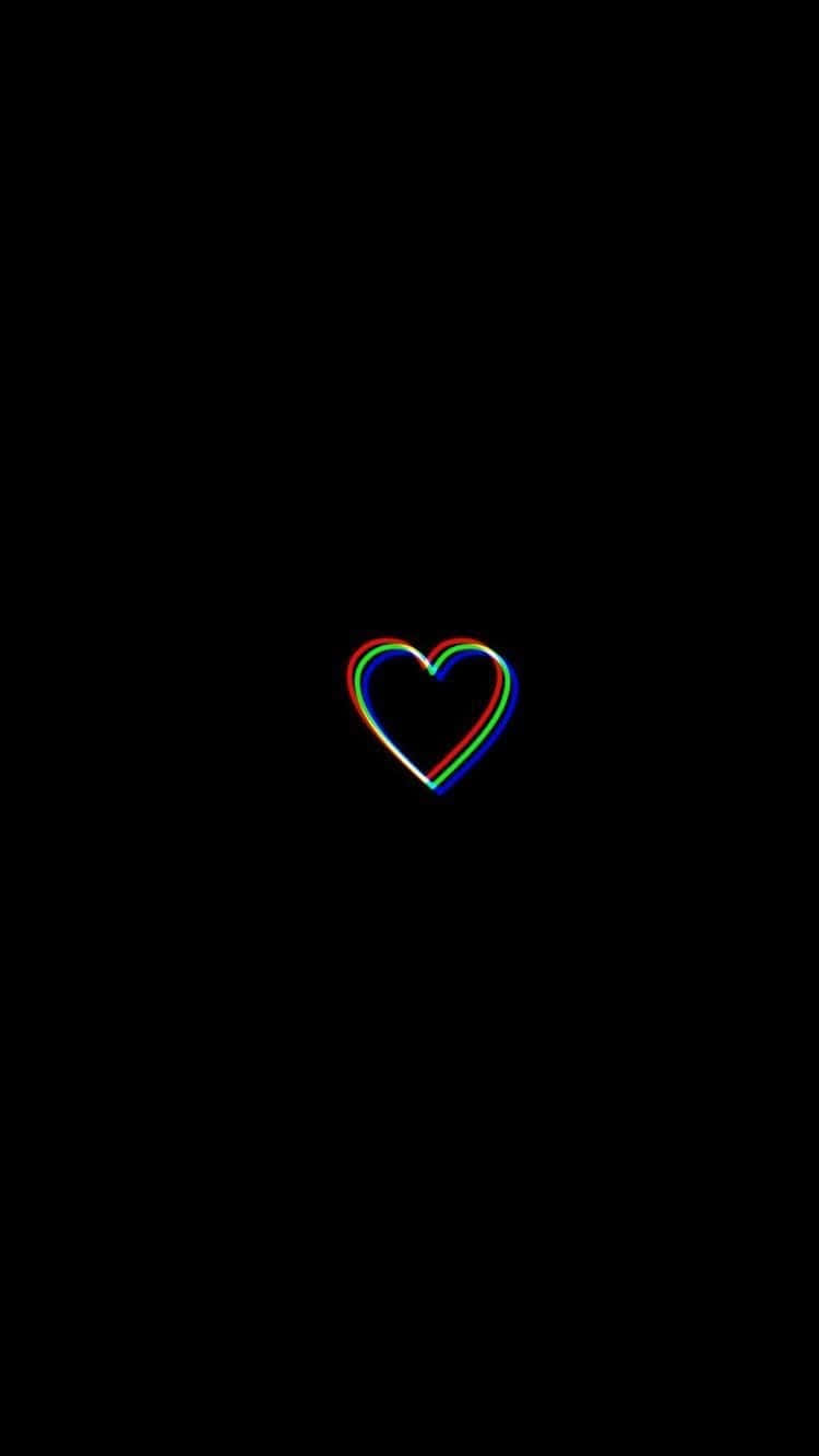 A black background with a rainbow heart in the middle - Black glitch, black heart