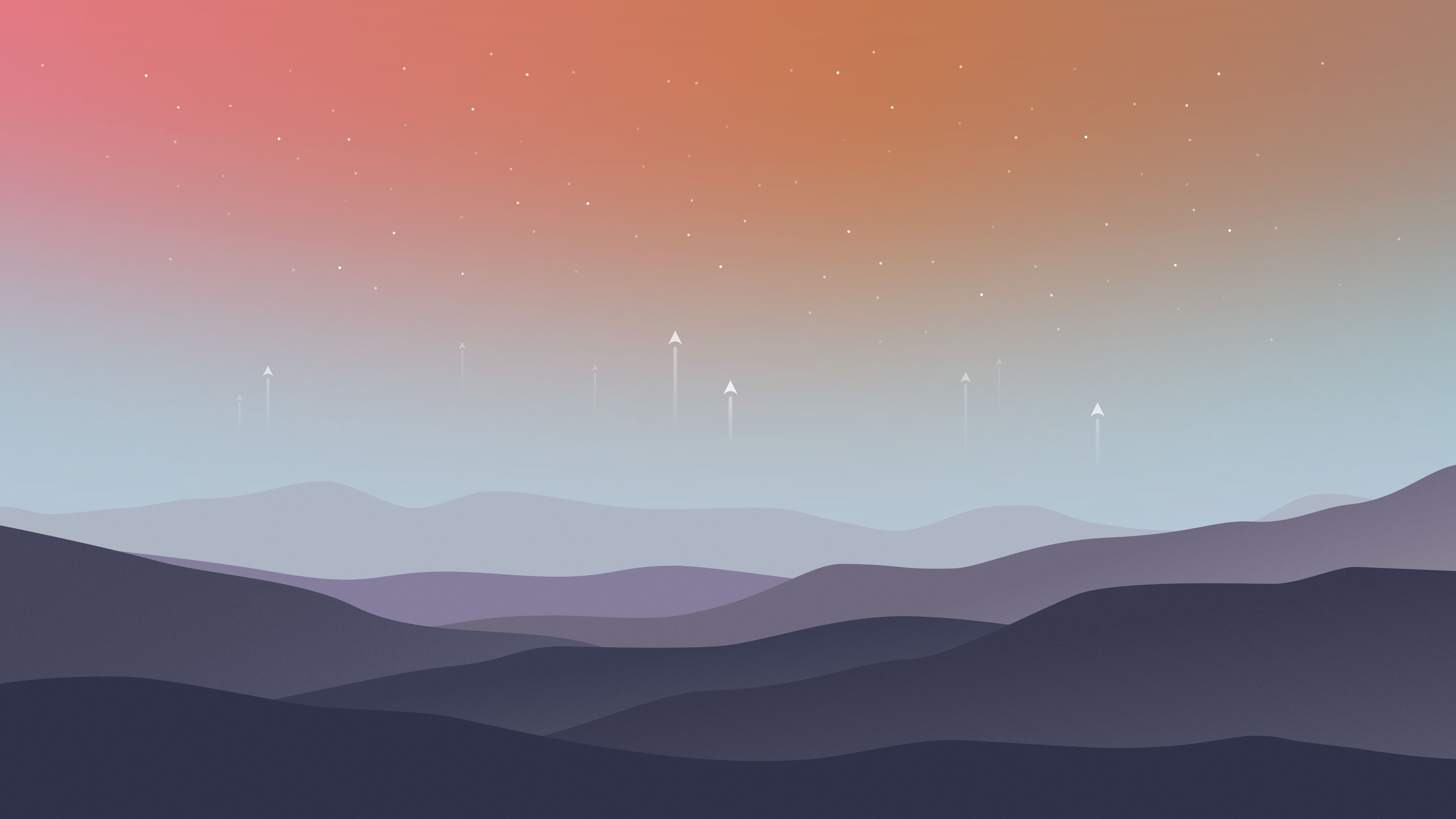 A sunset scene with mountains and stars - Warm