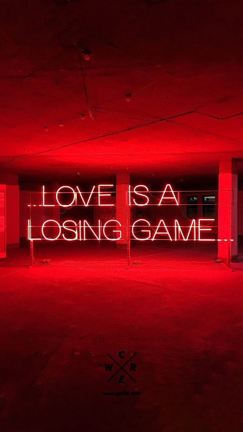 Love is a losing game, neon sign in red, in a dark room, aesthetic backgrounds - Light red