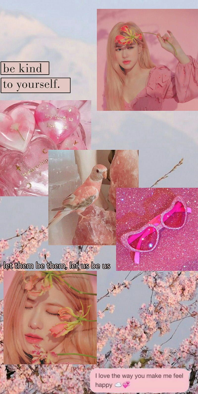 A collage of pictures with pink flowers and sunglasses - BLACKPINK, roses