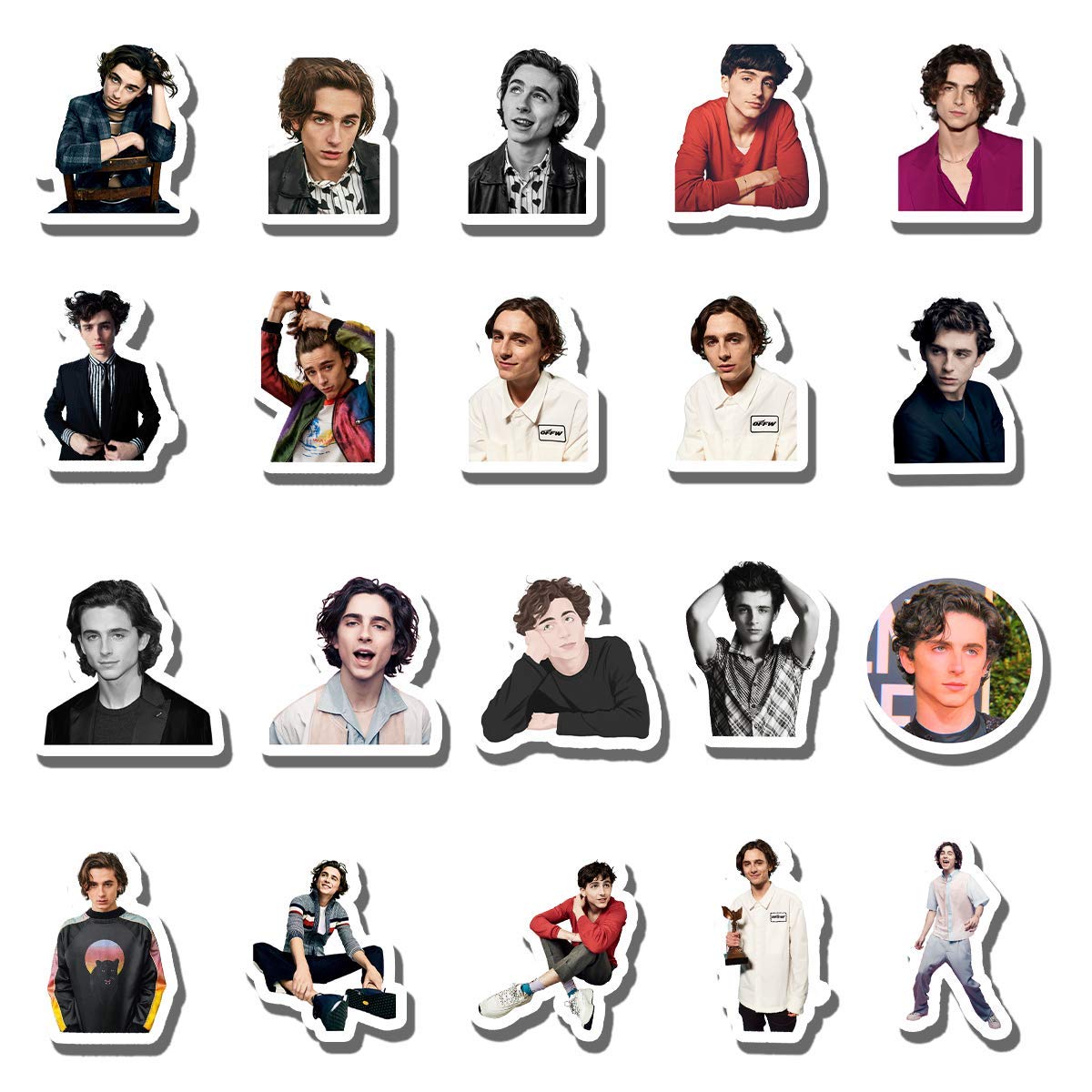 A collection of stickers with different faces - Timothee Chalamet