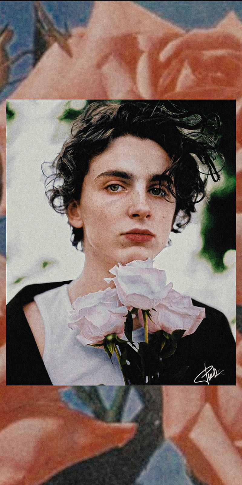 A picture of someone holding flowers - Timothee Chalamet