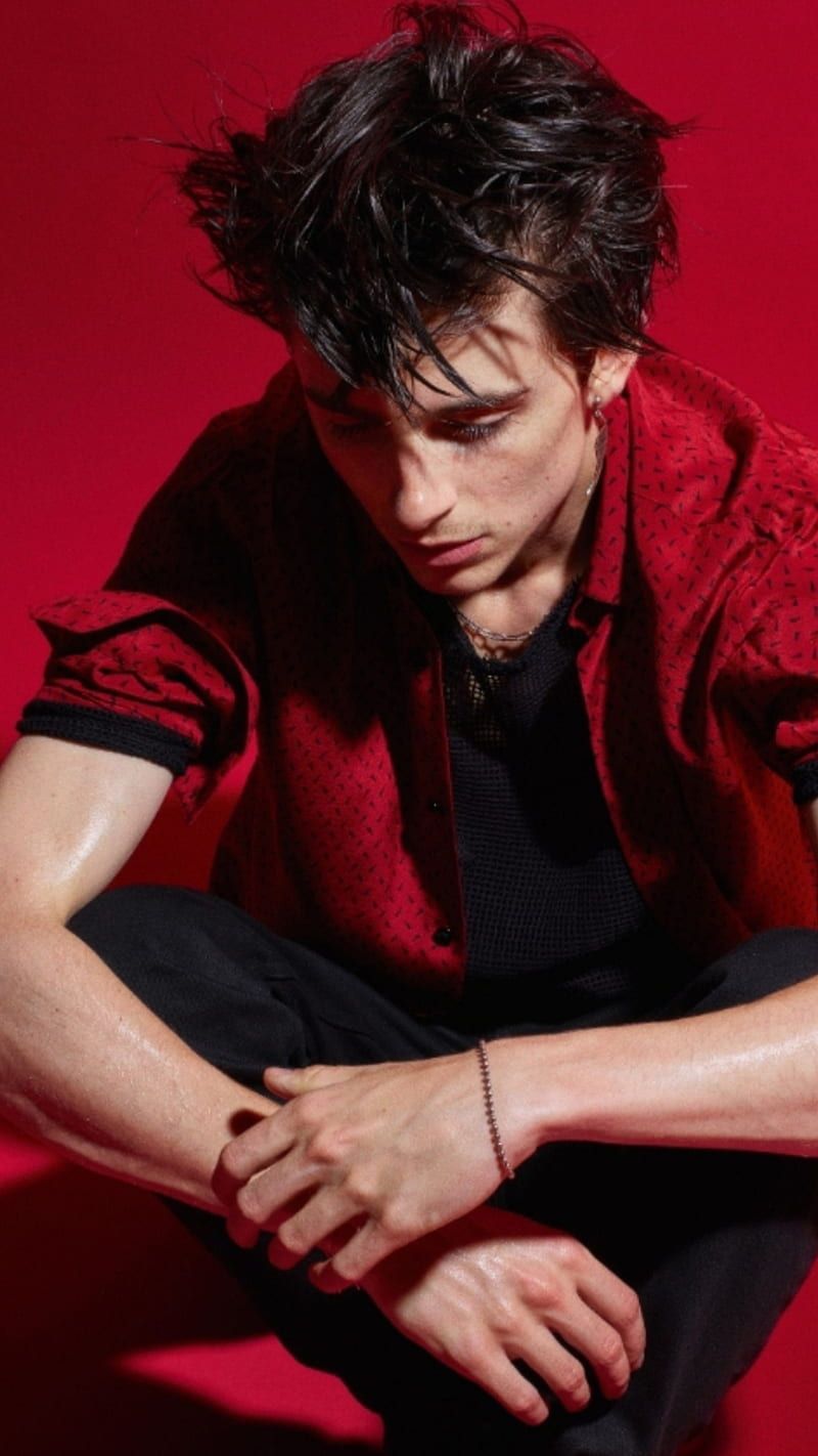 Timothee Chalamet looks cool in a red shirt and black pants. - Timothee Chalamet