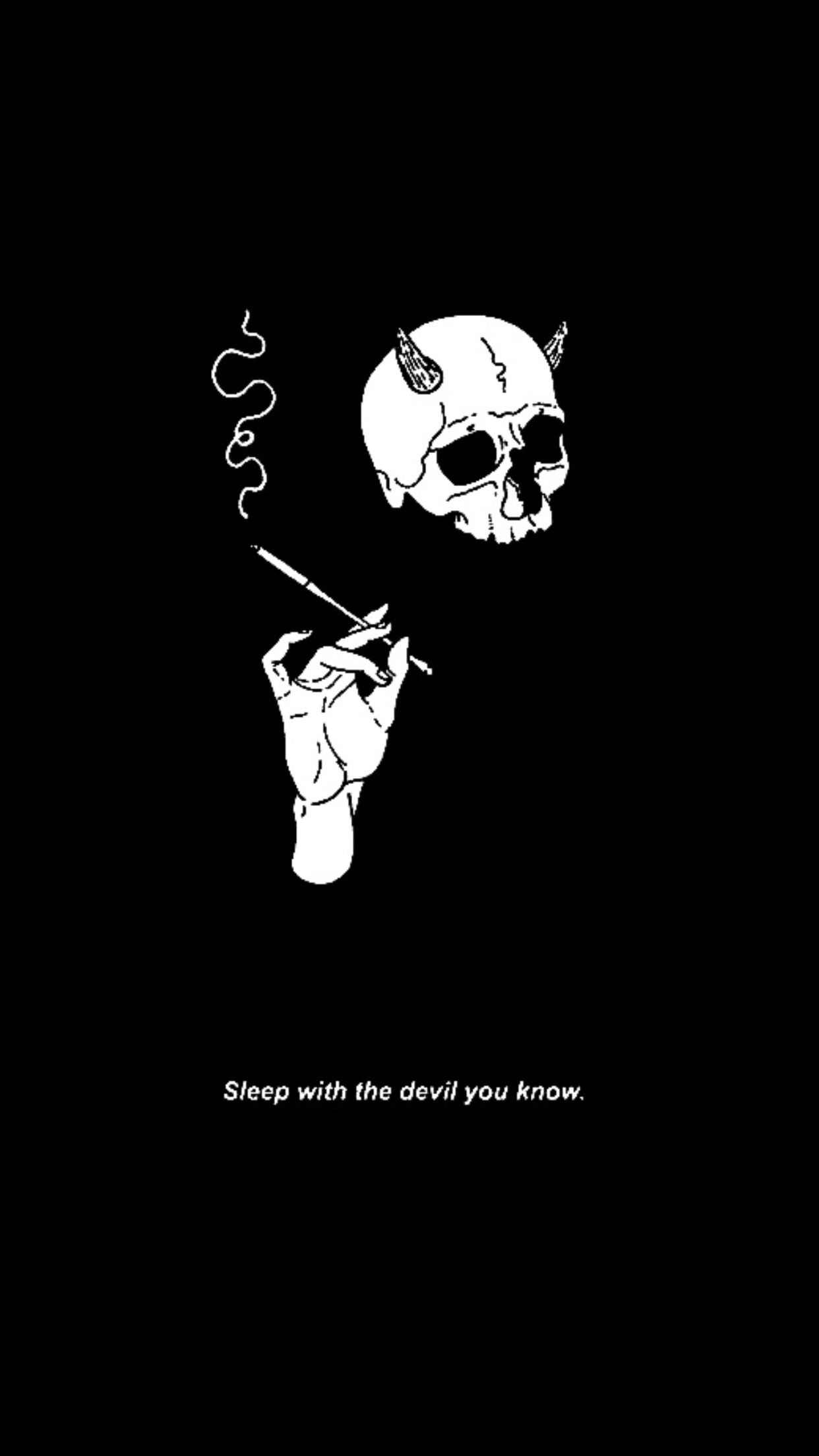 A black and white image of the devil smoking - Skull, skeleton