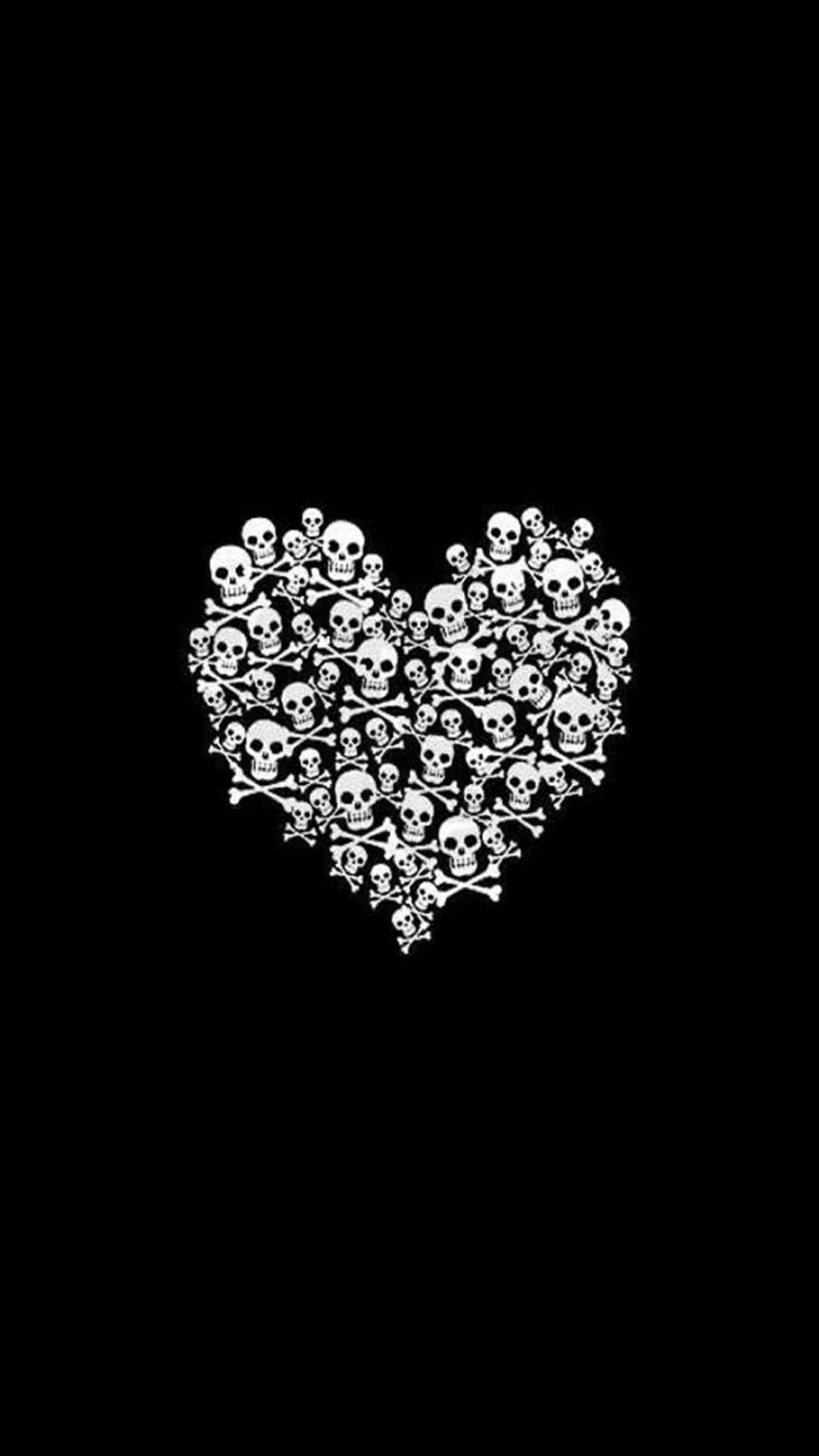A heart made out of skulls on a black background - Skull