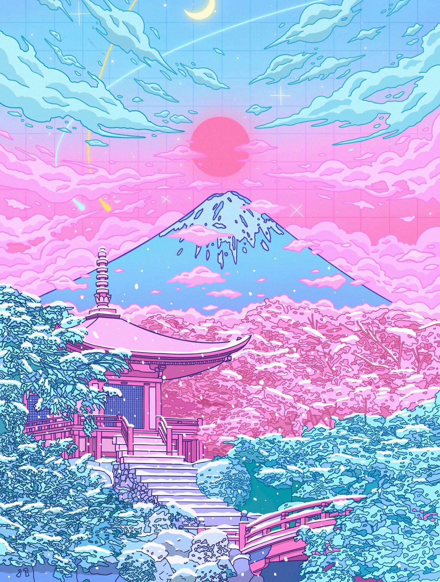 Download Mount Fuji In Pastel Japanese Aesthetic Wallpaper