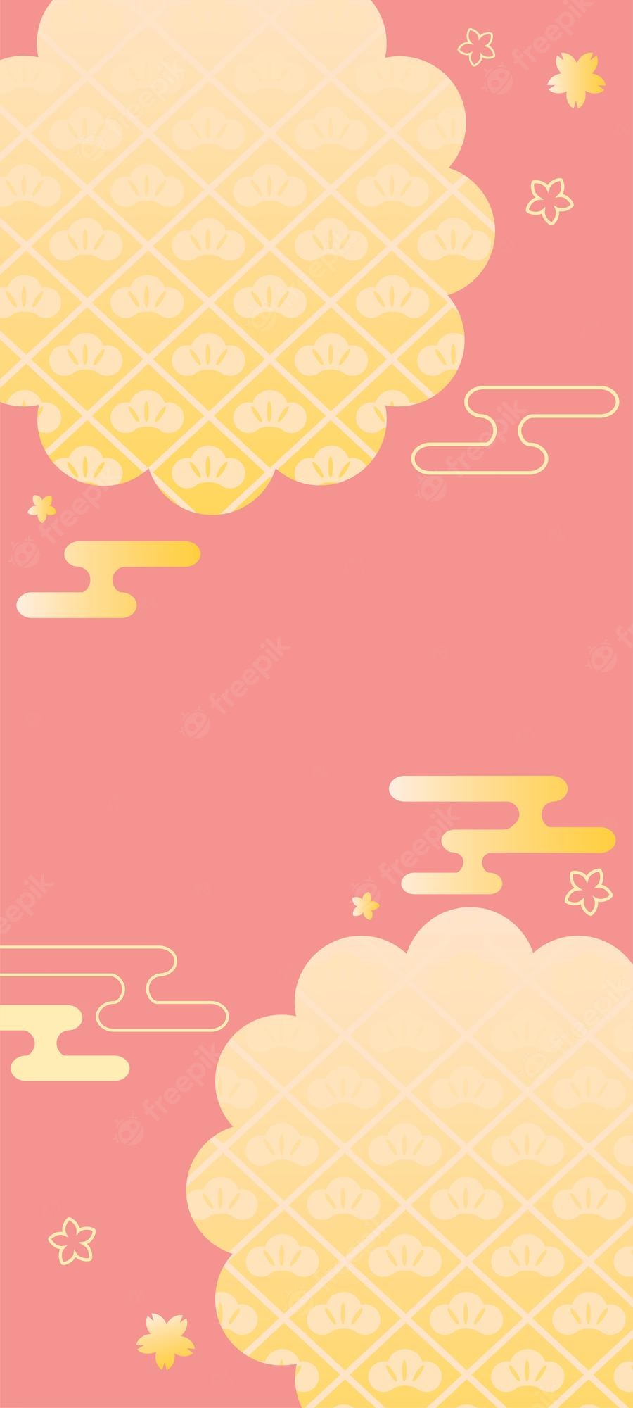 A yellow and pink background with clouds - Japanese