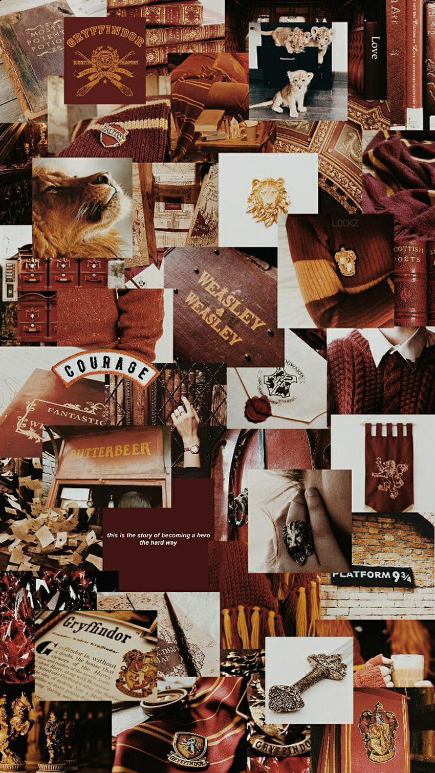 A collage of various items from harry potter - Gryffindor