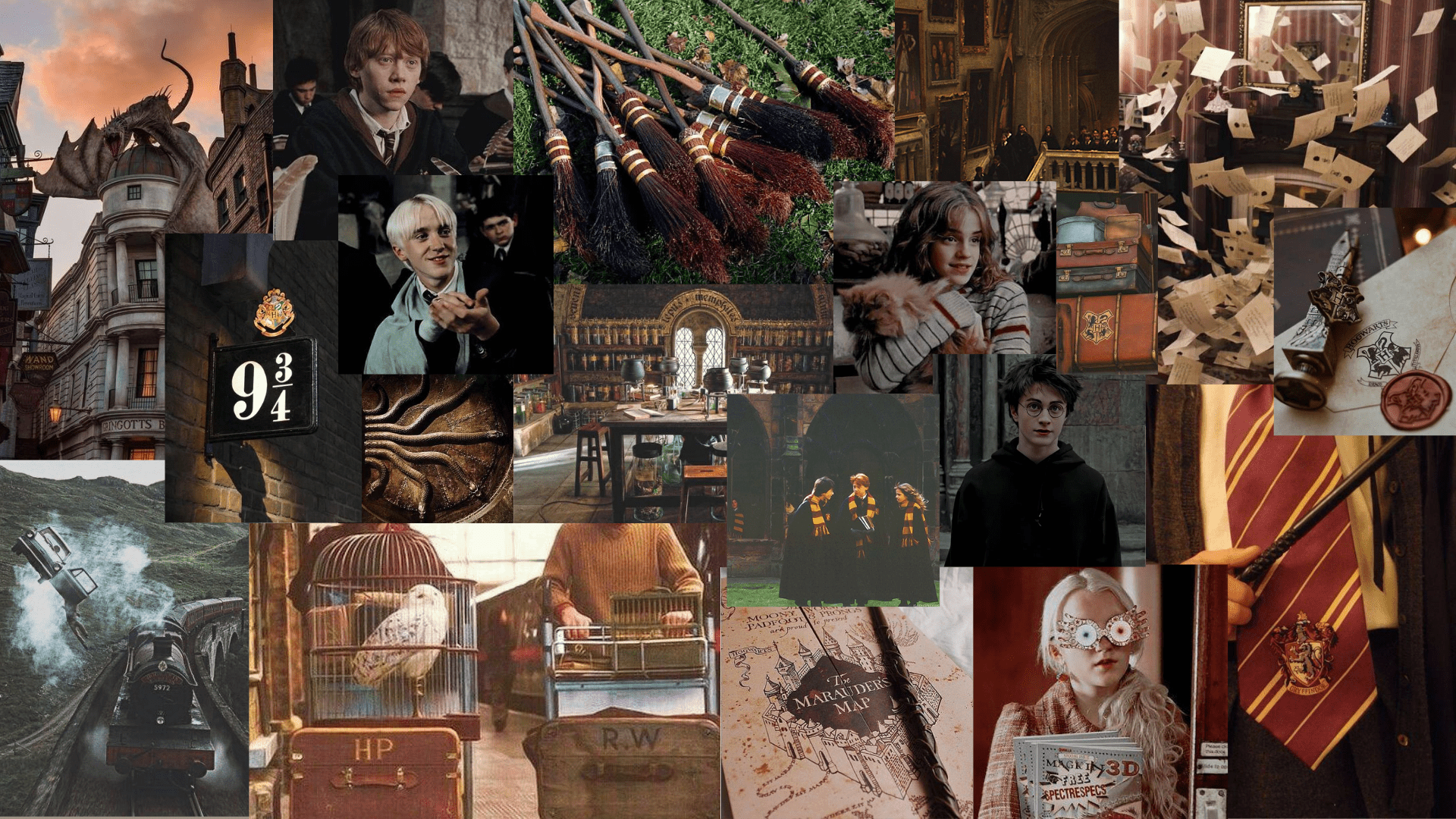 A collage of images from harry potter - Gryffindor, Hogwarts