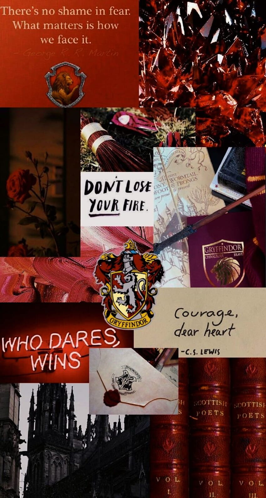 A collage of pictures with the words harry potter on them - Gryffindor