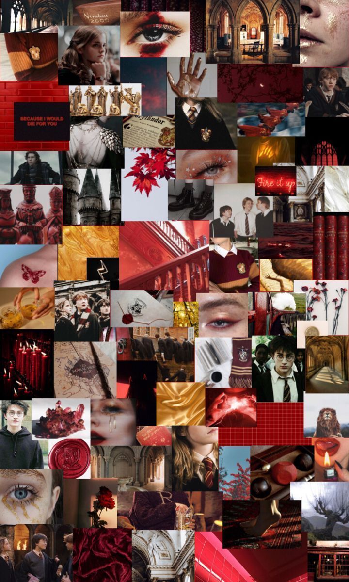 A collage of pictures with red and black - Gryffindor