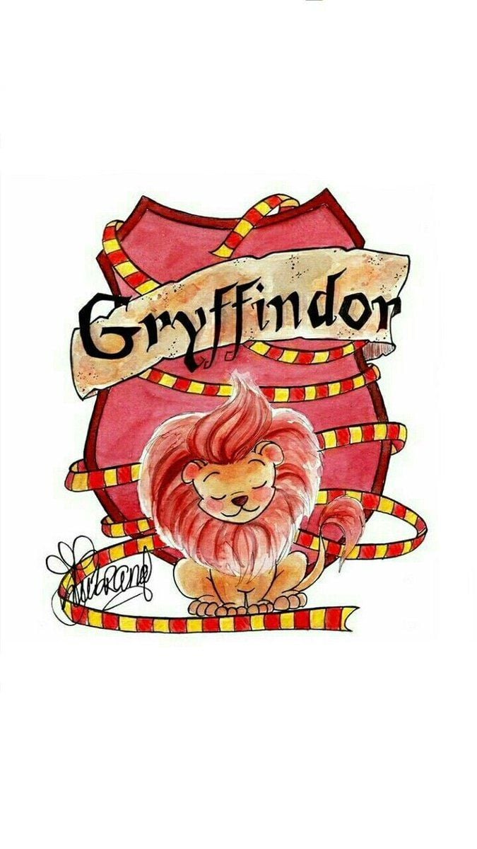 A drawing of the Gryffindor lion with the Gryffindor banner wrapped around it - Gryffindor