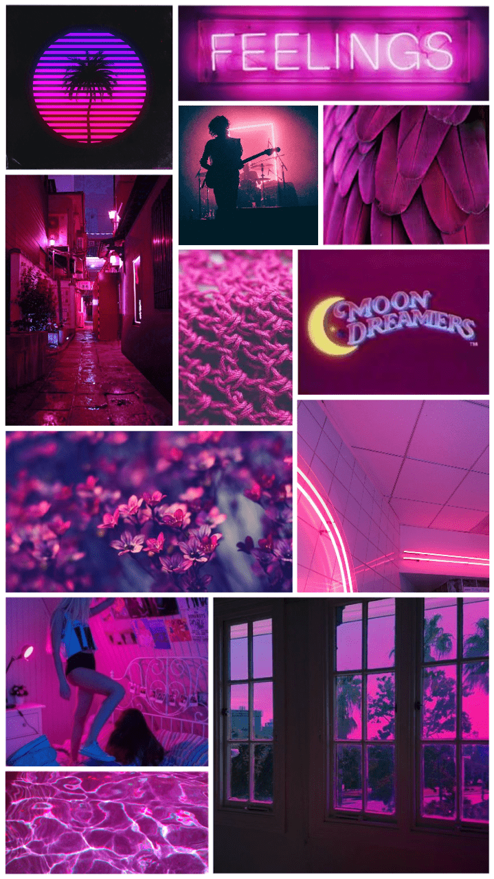 A collage of different pictures with pink and purple light - Magenta