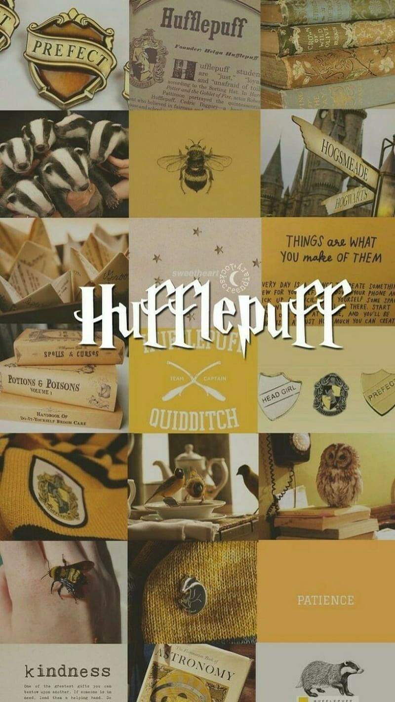 Collage of images representing the Hufflepuff house from Harry Potter. - Hufflepuff