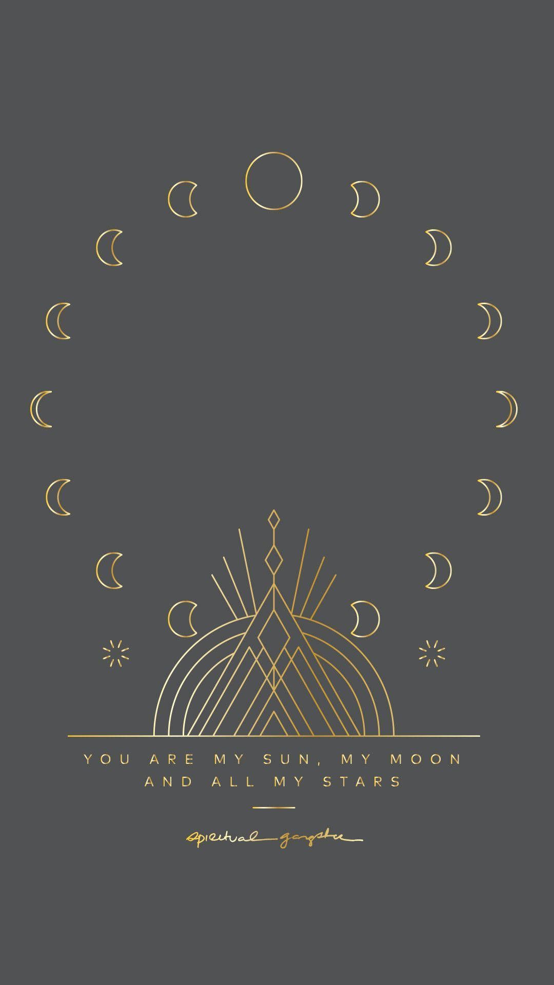 The moon and stars on a black background with gold text - Spiritual