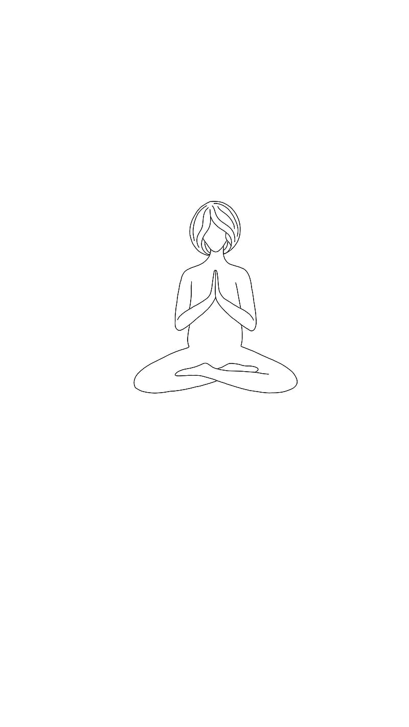Namaste yoga white, drawing, energy, line, simple, spirit, spiritual, HD phone wallpaper