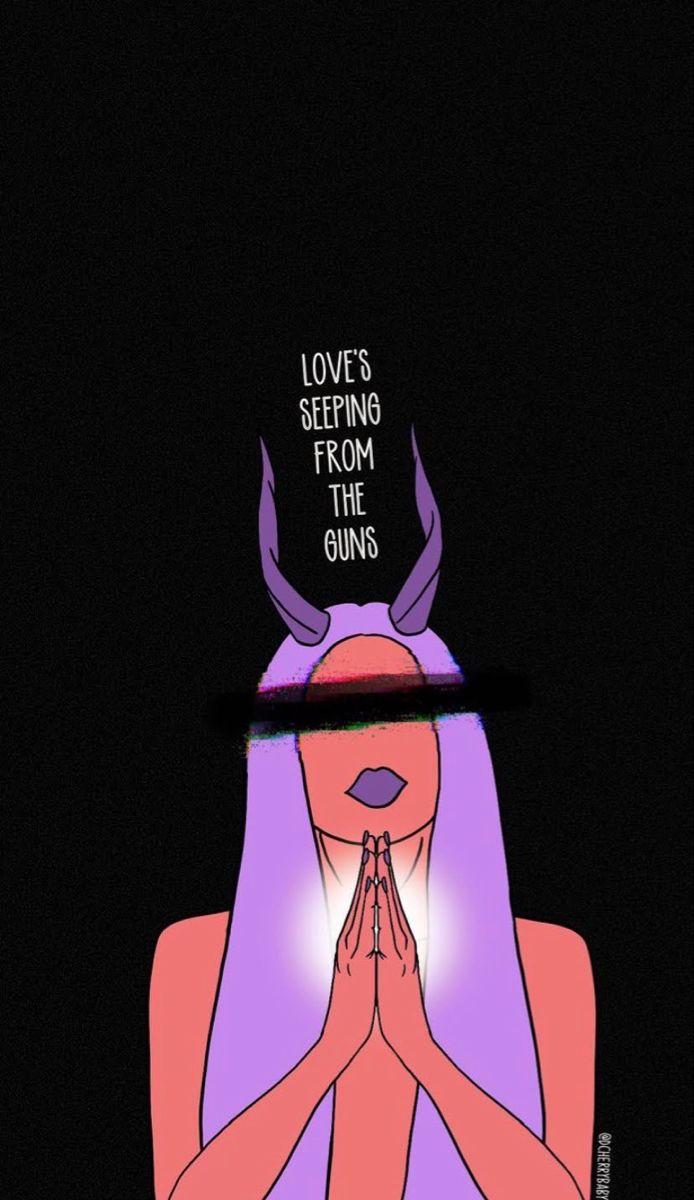 A woman with horns and purple hair is holding her hands up to the sky - TikTok
