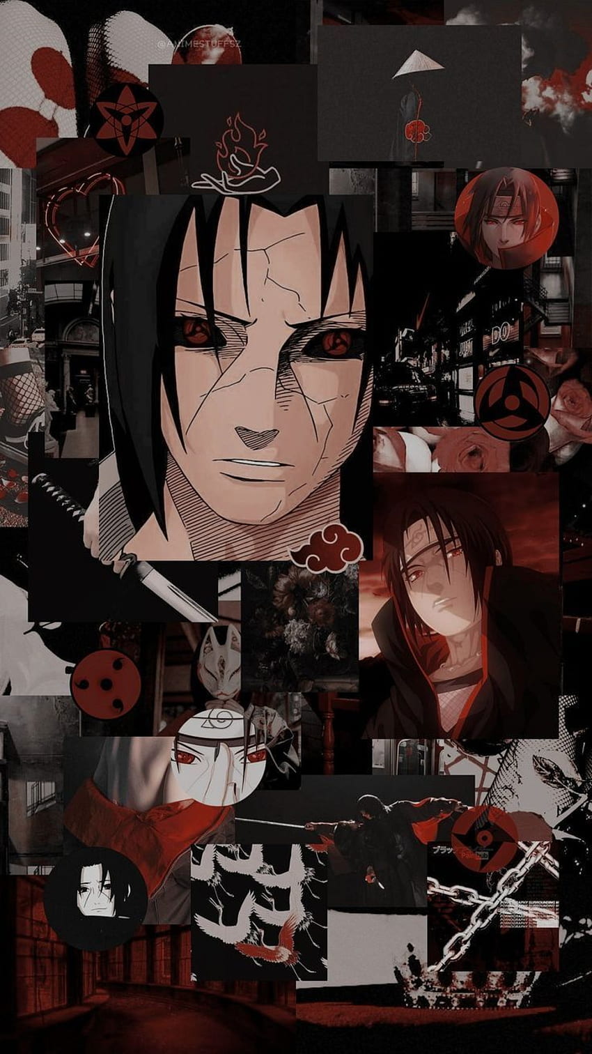 A collage of anime characters with red eyes - Itachi Uchiha