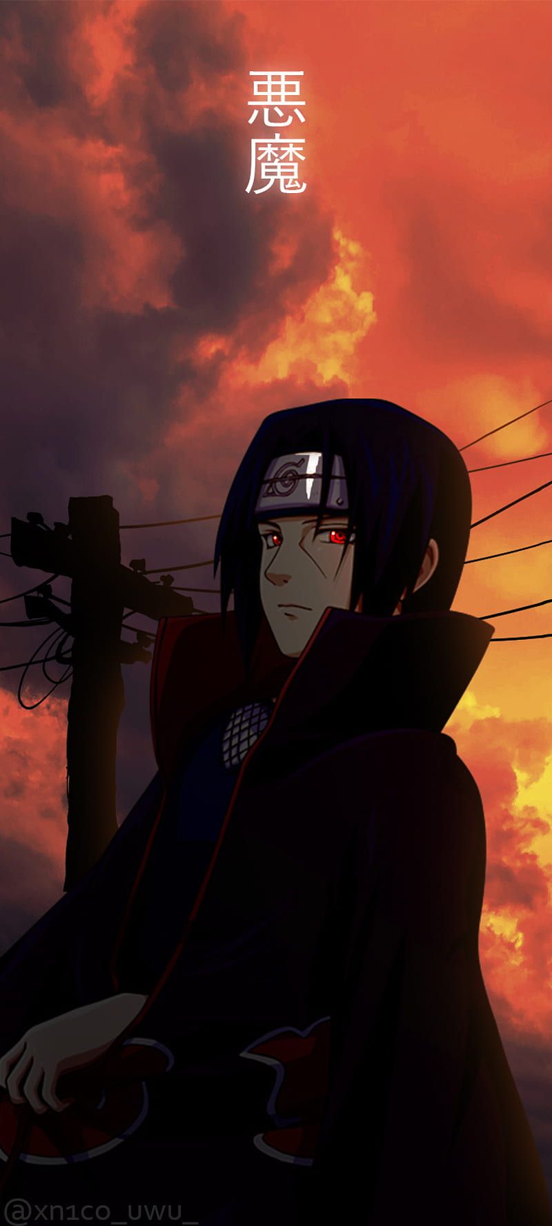A man with red eyes and black hair - Itachi Uchiha