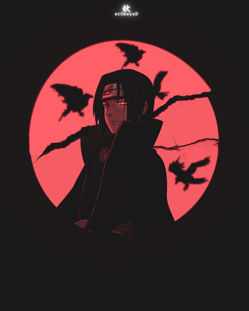 A wallpaper of anime character with birds flying around him - Itachi Uchiha