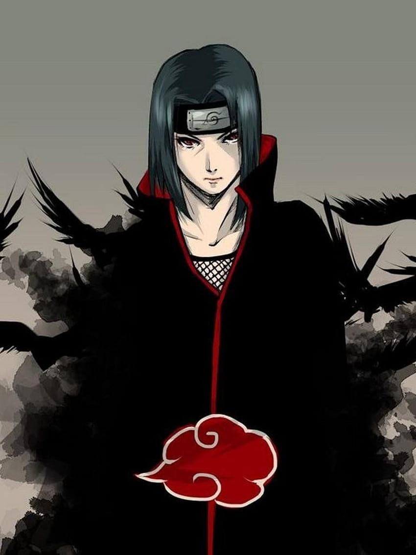 The image of a young man with black hair and red scarf - Itachi Uchiha