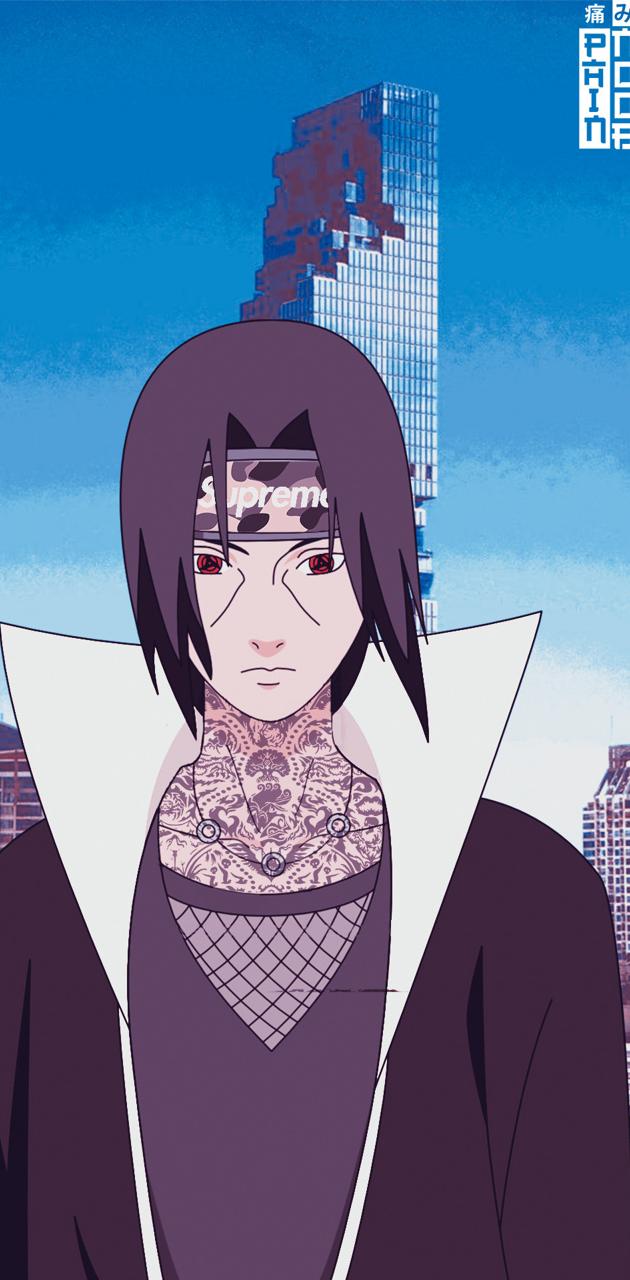 A man with tattoos and long hair - Itachi Uchiha