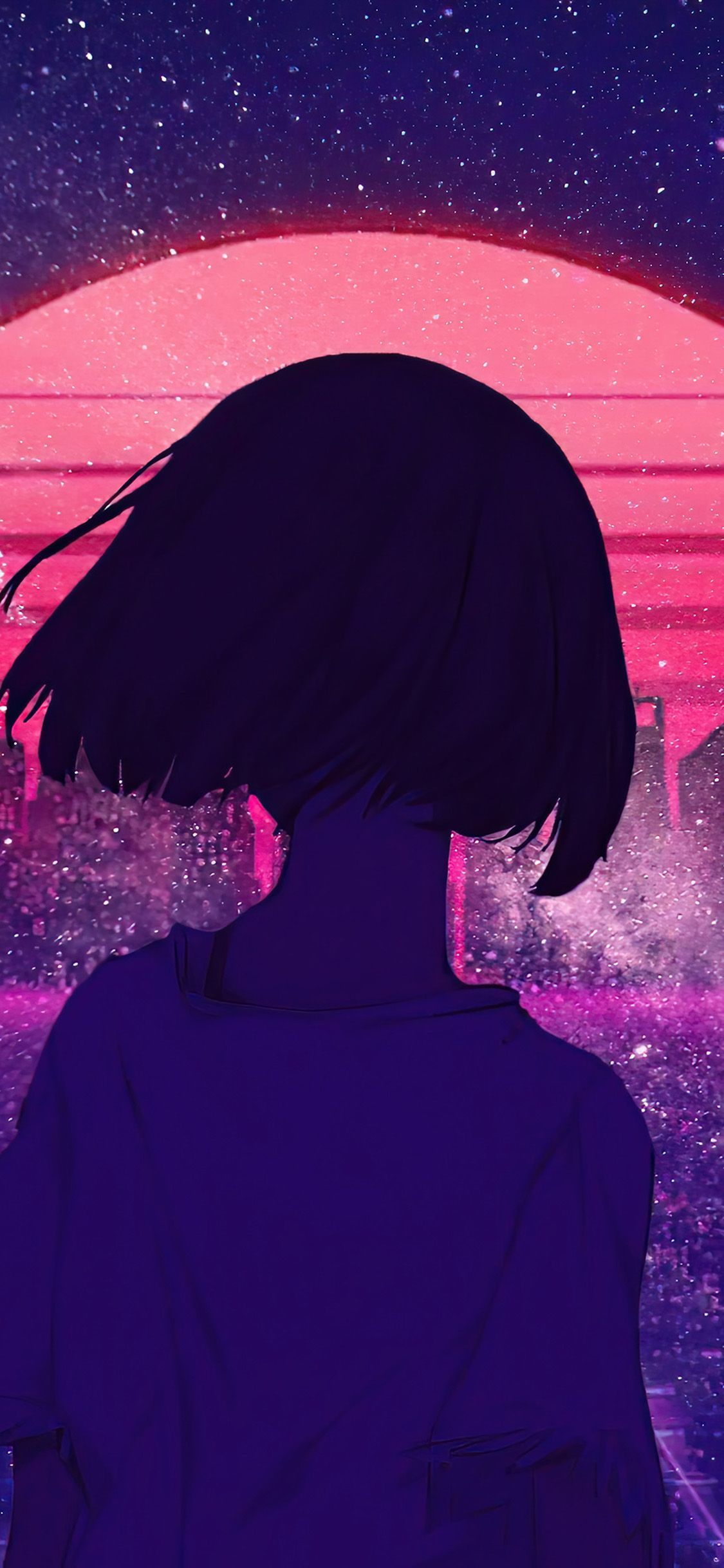 iPhone X wallpaper. art girl sunset anime