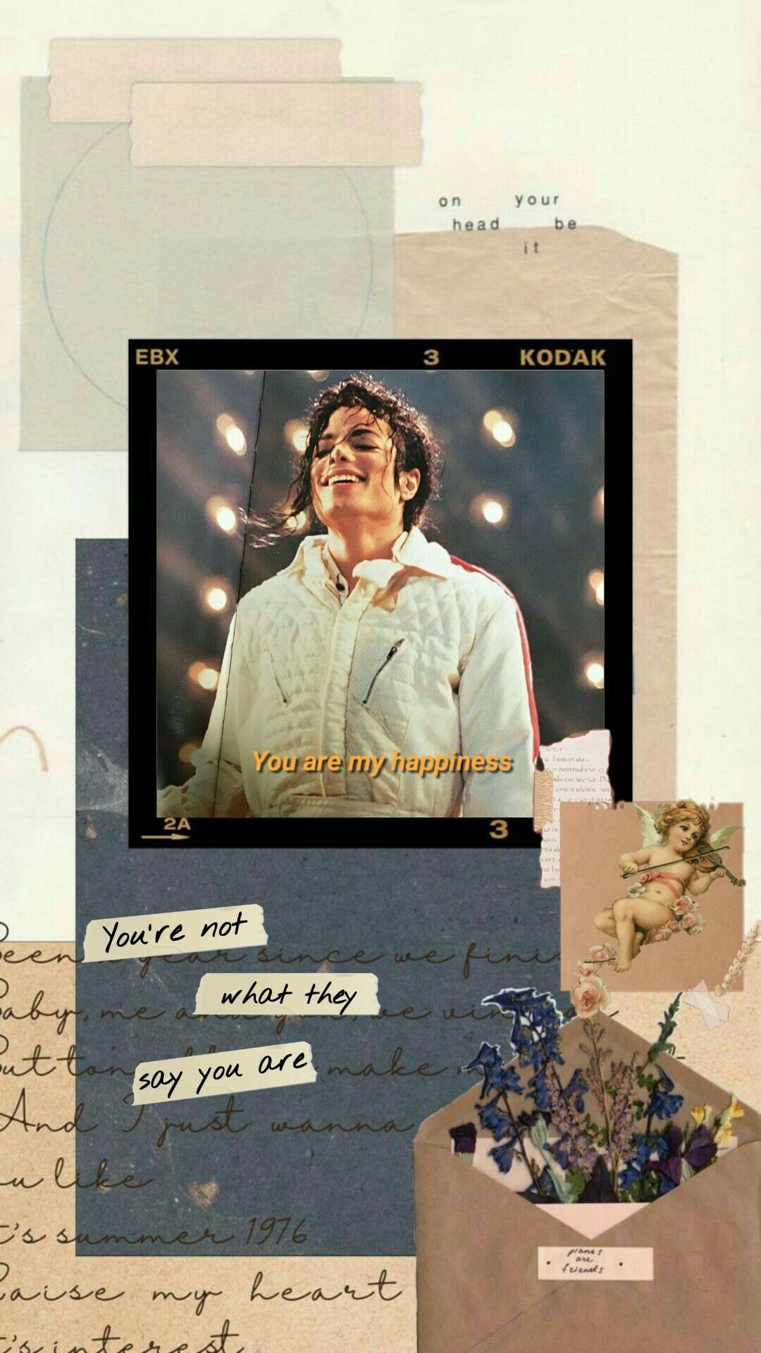 A collage of pictures and letters with an image on top - Michael Jackson