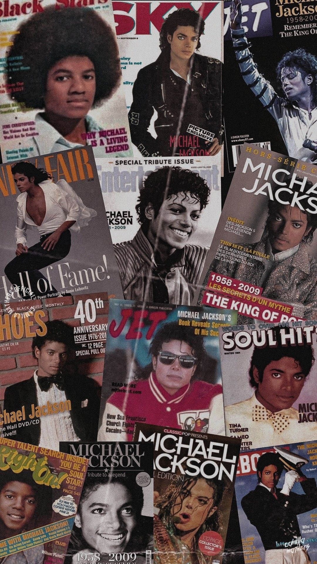 A stack of magazines with pictures on them - Michael Jackson