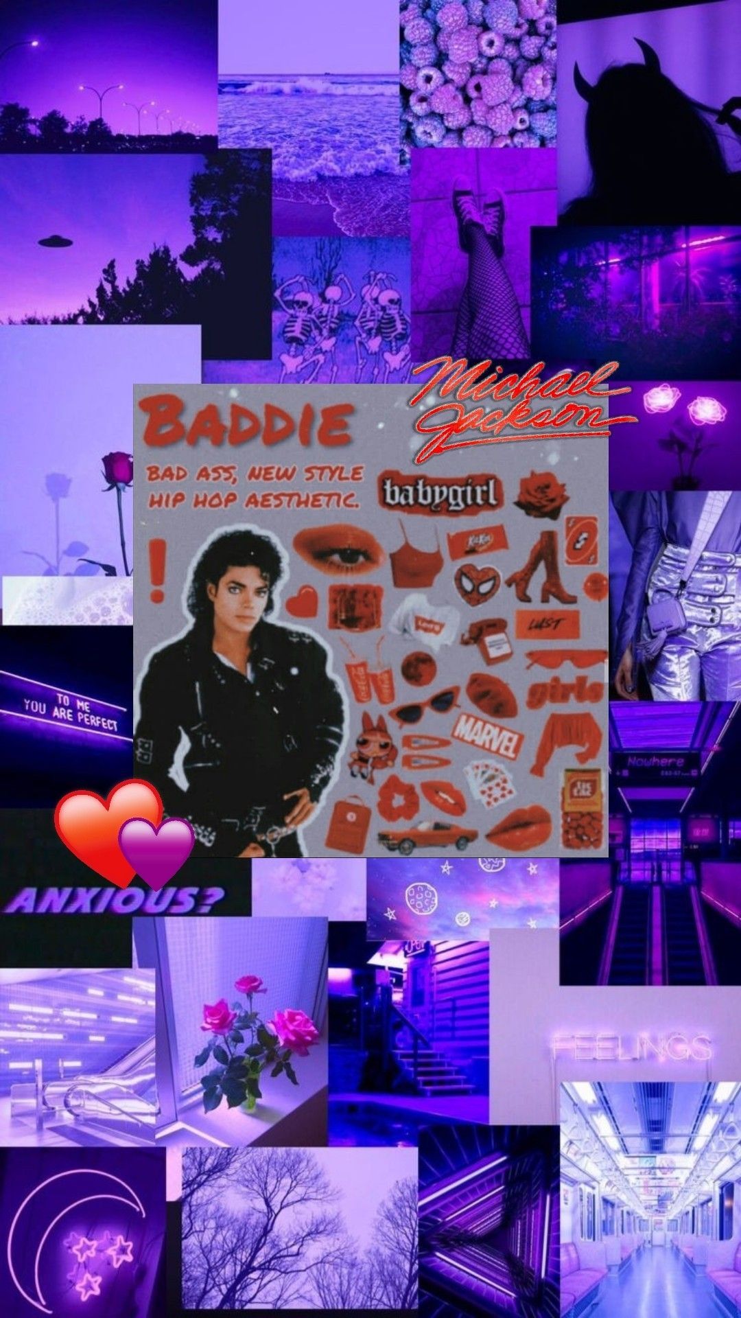 Aesthetic purple background with Michael Jackson and purple hearts - Michael Jackson