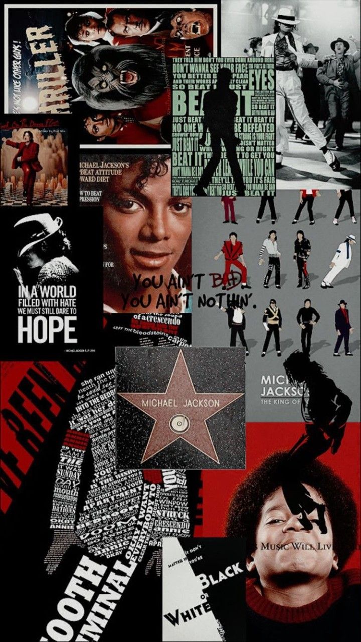 A collage of different posters and pictures - Michael Jackson