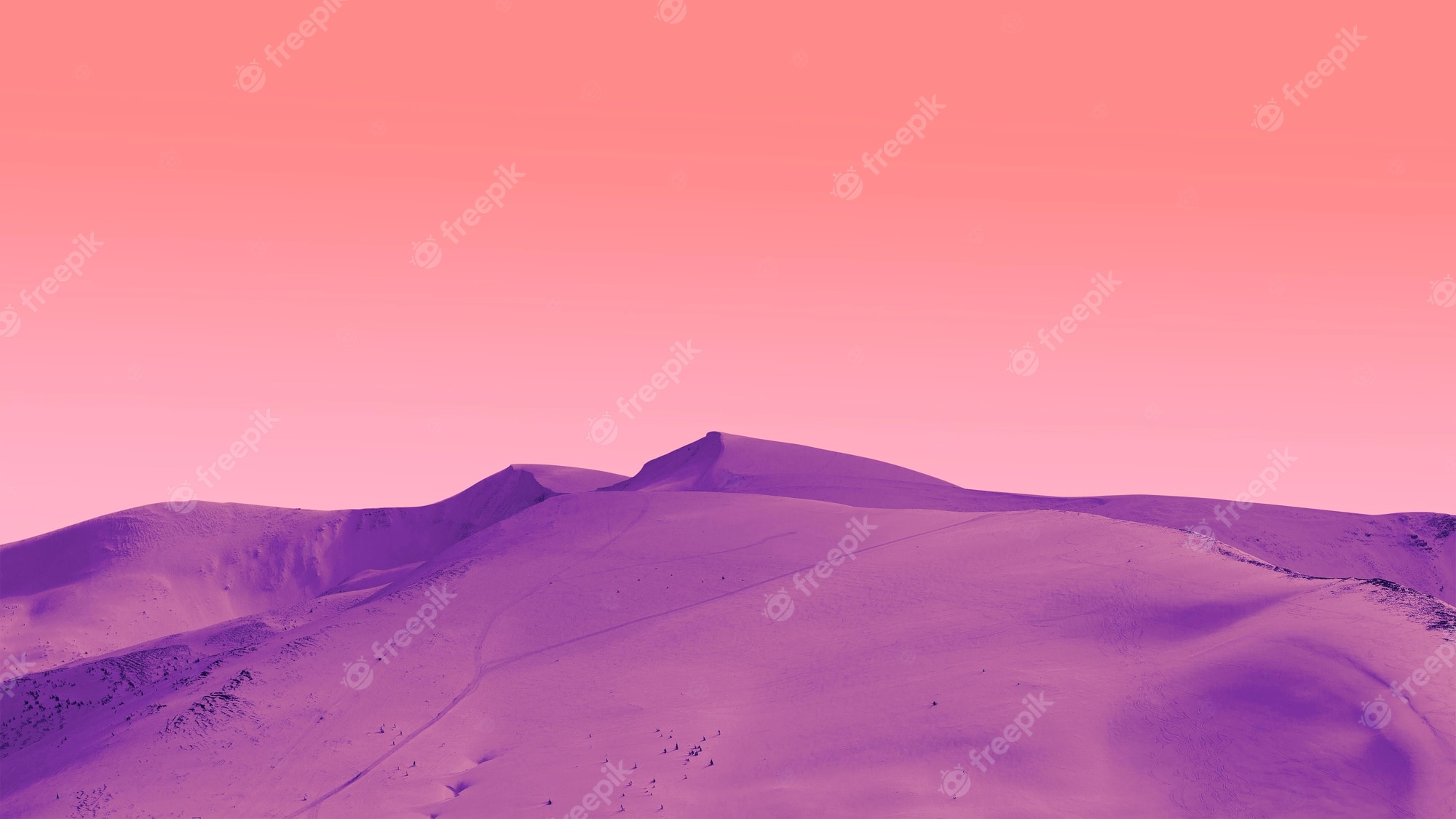 A purple mountain with pink sky - Purple, hot pink, landscape