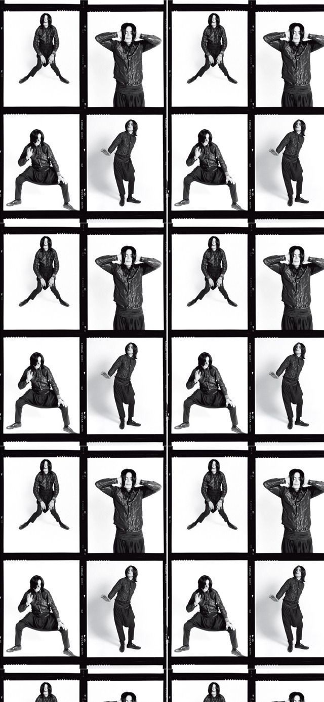 A series of black and white photographs showing different poses - Michael Jackson