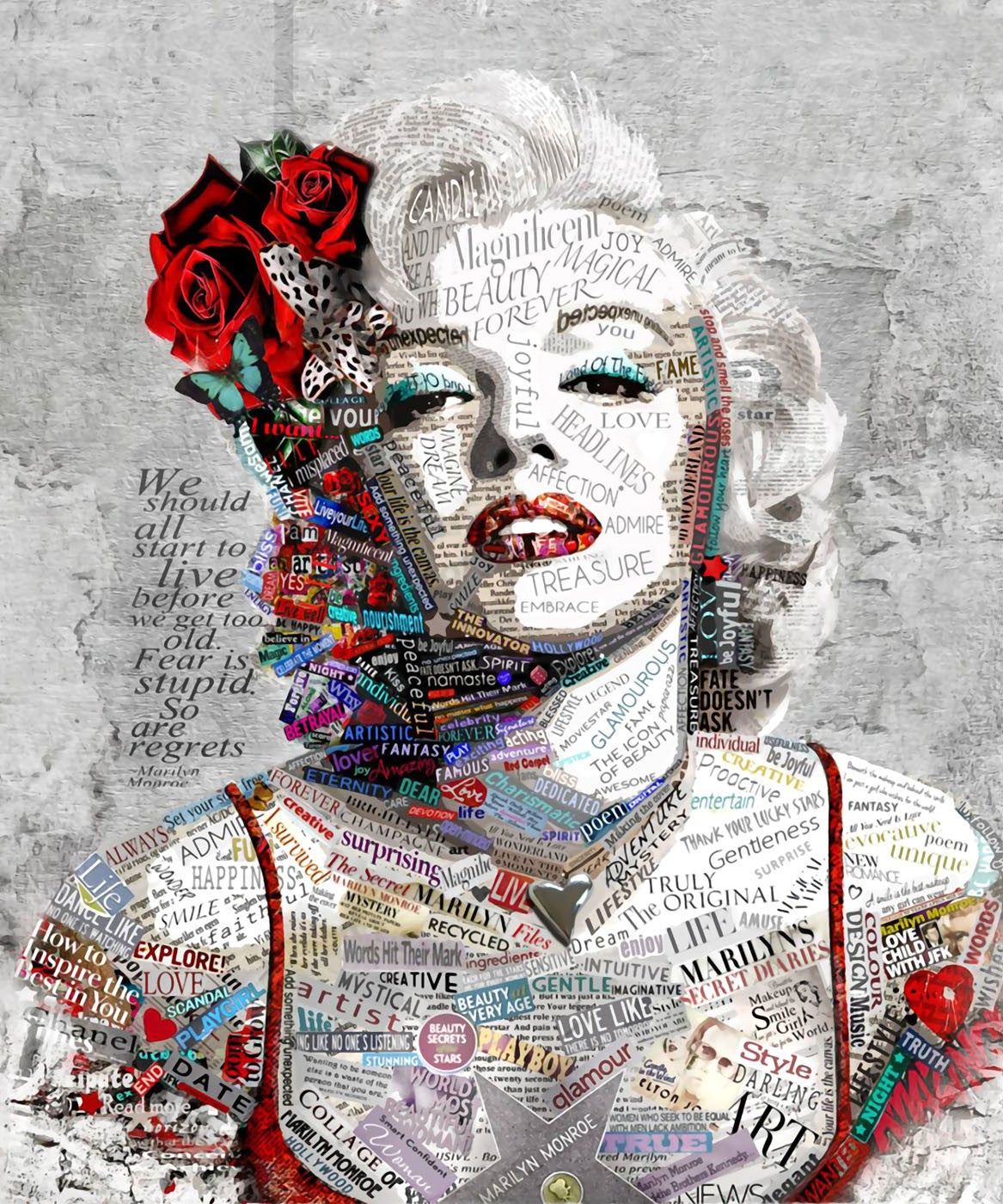 Marilyn Monroe Art 3D Gray Wallpaper Mural